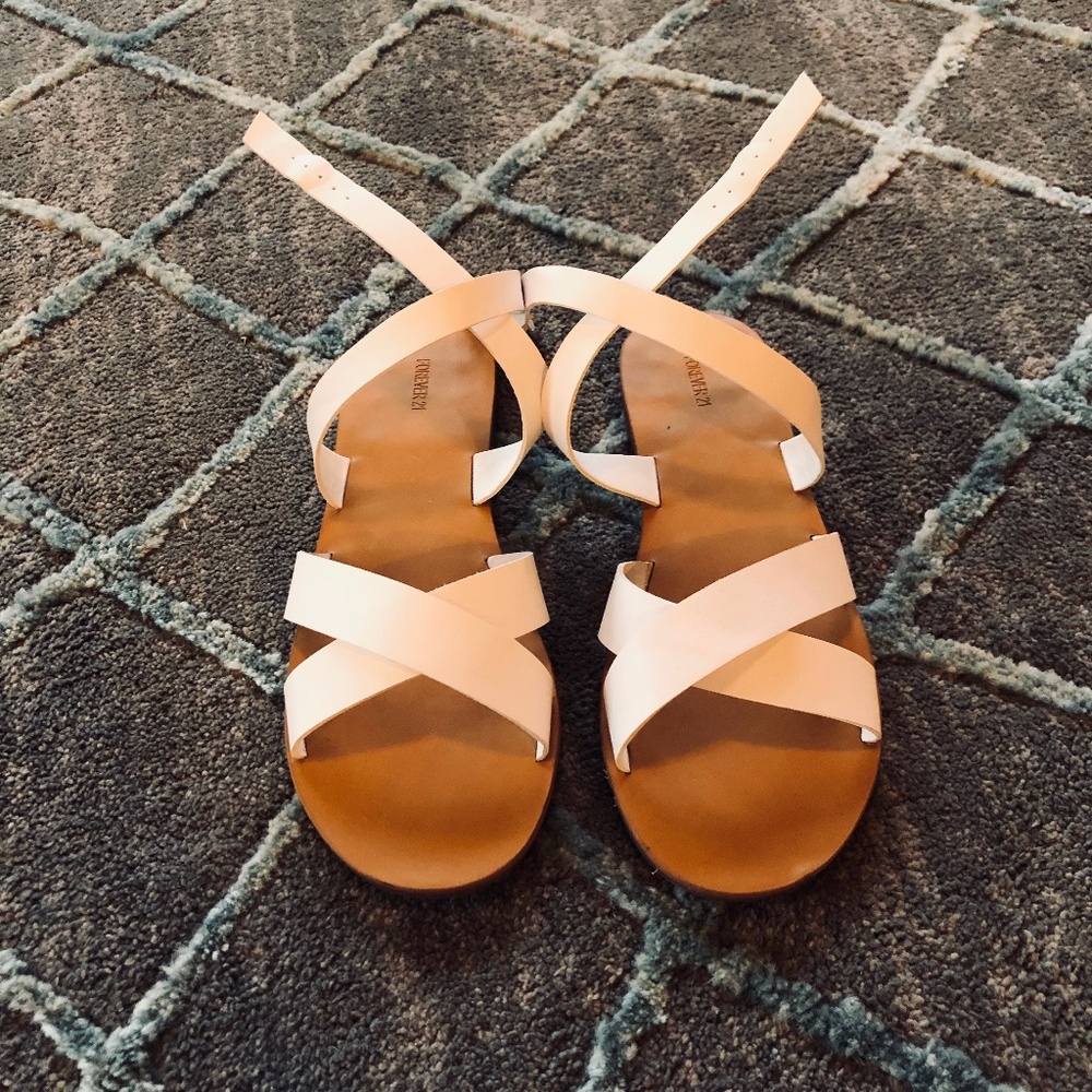 White Faux Leather Criss Cross Sandals